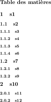 
\documentclass[8pt]{extarticle}
  \usepackage[width=6cm]{geometry}
  \usepackage{titletoc}
  \usepackage[frenchb]{babel}
  \pagestyle{empty}

\newcommand*{\subsectionbreak}{\space}
\titlecontents*{subsubsection}[2.1cm]
    {$\bullet$\space \itshape\small}{}{}
    {,~\thecontentspage}[ --- ][]

\begin{document}
\tableofcontents

\section{s1}
  \subsection{s2}
    \subsubsection{s3}
    \subsubsection{s4}
    \subsubsection{s5}
    \subsubsection{s6}
  \subsection{s7}
    \subsubsection{s8}
    \subsubsection{s9}

\section{s10}
    \subsubsection{s11}
    \subsubsection{s12}

\end{document}
