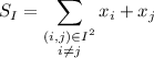 
\documentclass{article}
\usepackage[body={8cm,8cm}]{geometry}
\usepackage{lmodern}
\usepackage{mathtools}
\pagestyle{empty}
\begin{document}
\[
S_I = \sum_{%
    \substack{(i,j) \in I^2 \\
    i \neq j}} 
    x_i + x_j
\]
\end{document}
