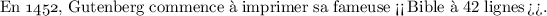 
\documentclass{article}
  \pagestyle{empty} 

\begin{document}
En \oldstylenums{1452}, Gutenberg commence à 
imprimer sa fameuse <<\,Bible à 42 lignes\,>>.
\end{document}
