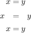 
\documentclass{article}
\usepackage[body={8cm,8cm}]{geometry}
\usepackage{mathtools}
\usepackage{lmodern}
\pagestyle{empty}
\begin{document}
\begin{equation*}
  x & = & y
\end{equation*}
\vspace*{-0.8cm}
\begin{eqnarray*}
  x & = & y
\end{eqnarray*}
\vspace*{-1cm}
\begin{align*}
  x & = y
\end{align*}
\end{document}
