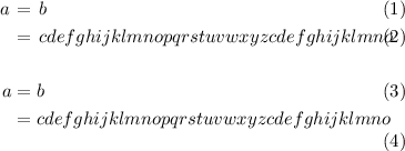 
\documentclass{article}
\usepackage[body={8cm,8cm}]{geometry}
\usepackage{mathtools}
\usepackage{lmodern}
\pagestyle{empty}
\begin{document}
\setlength\arraycolsep{2pt}
\begin{eqnarray}
  a & = & b \\
    & = & cdefghijklmnopqrst
          uvwxyzcdefghijklmno
\end{eqnarray}
\vspace*{-0.5cm}
\begin{align}
  a & = b \\
    & = cdefghijklmnopqrst 
        uvwxyzcdefghijklmno
\end{align}
\end{document}
